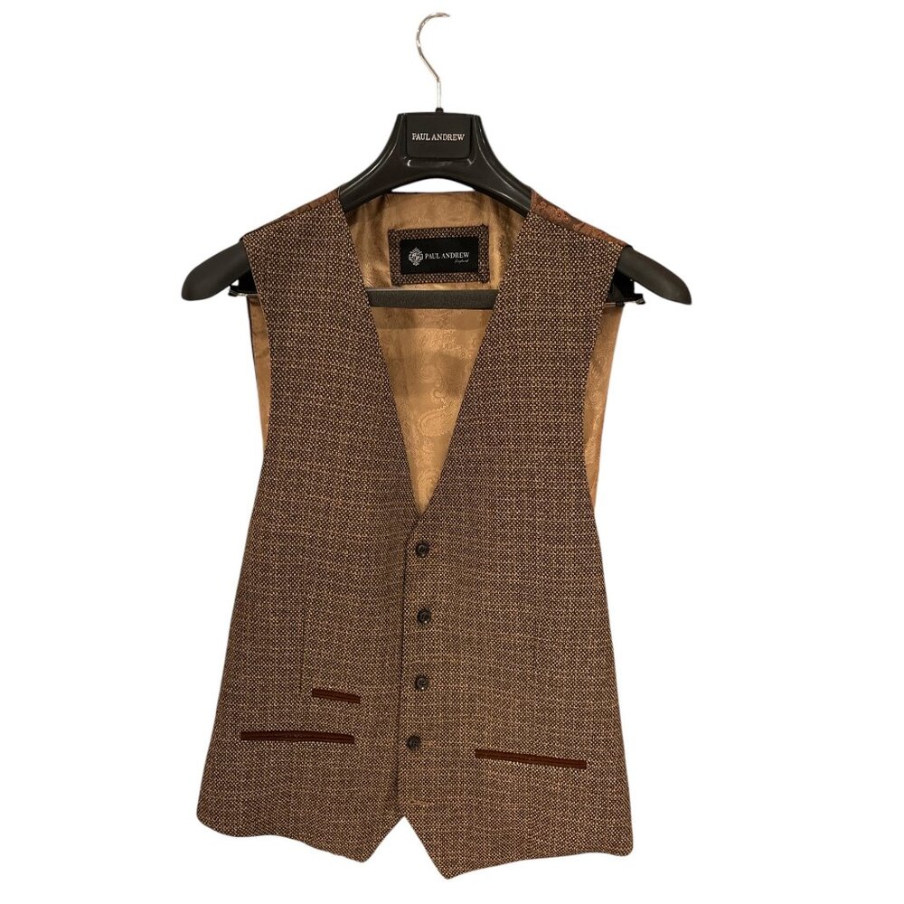 Paul Andrew Mens Brown Tweed Vest & Trousers Set